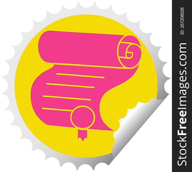 circular peeling sticker cartoon of a important document