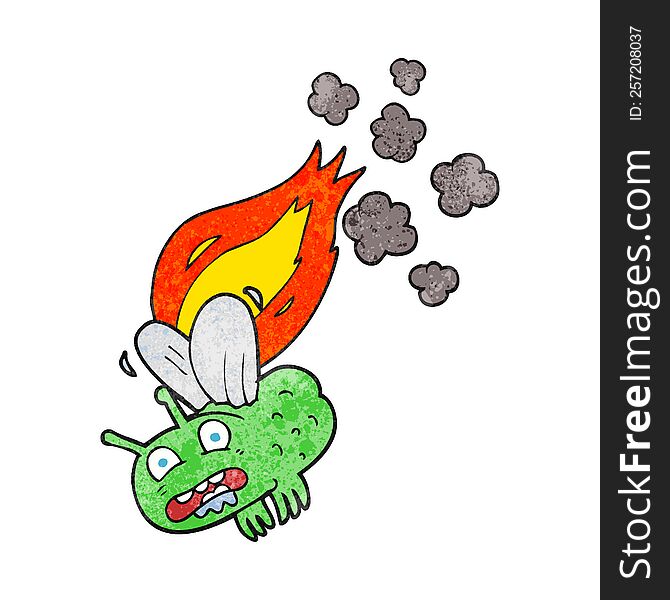 freehand textured cartoon fly crashign and burning. freehand textured cartoon fly crashign and burning