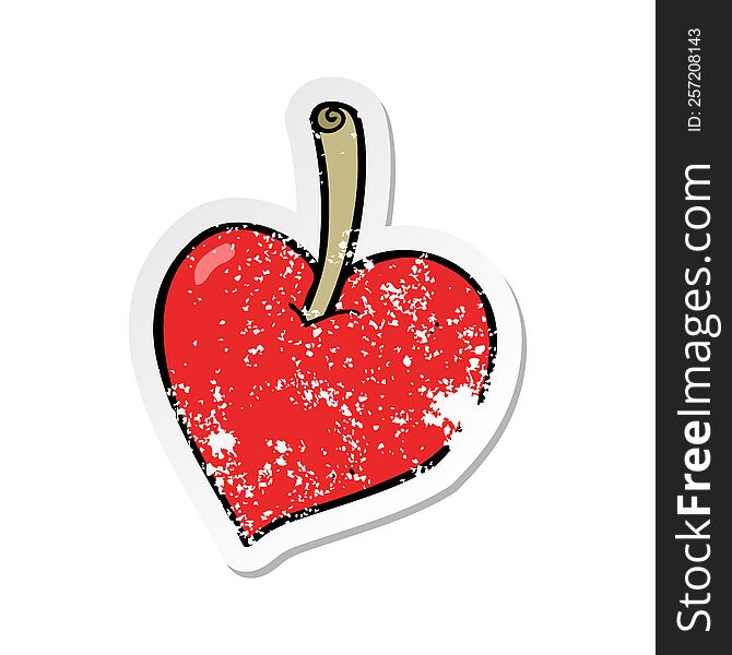 Retro Distressed Sticker Of A Cartoon Love Heart Apple