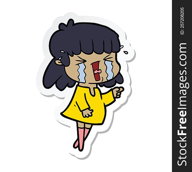 sticker of a cartoon woman in tears