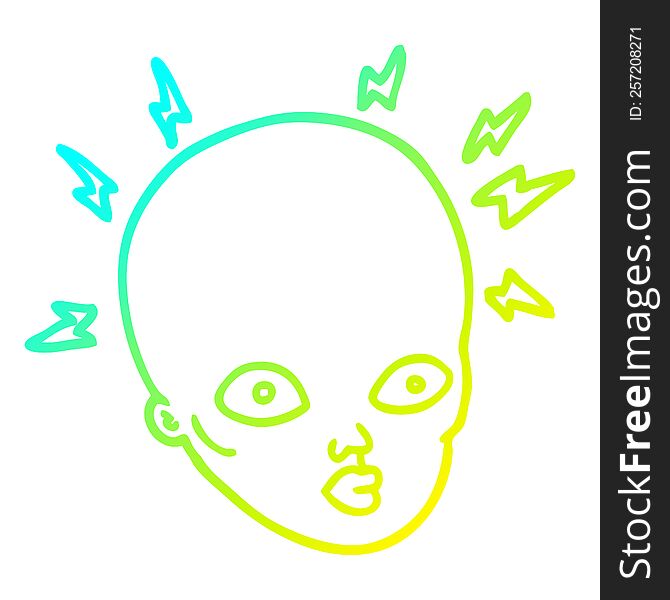 cold gradient line drawing of a cartoon bald head