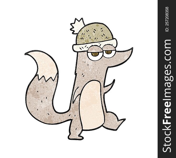 Textured Cartoon Little Wolf Wearing Hat
