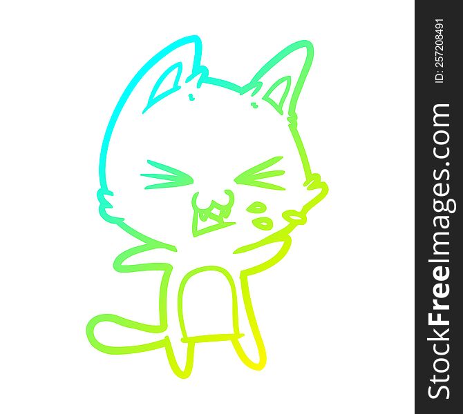 Cold Gradient Line Drawing Cartoon Cat Hissing