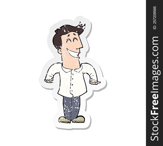 Retro Distressed Sticker Of A Cartoon Man Shrugging Shoulders