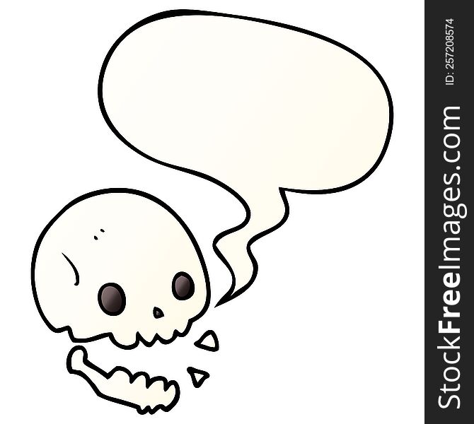 cartoon spooky skull with speech bubble in smooth gradient style