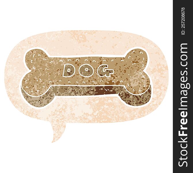 Cartoon Dog Biscuit And Speech Bubble In Retro Textured Style
