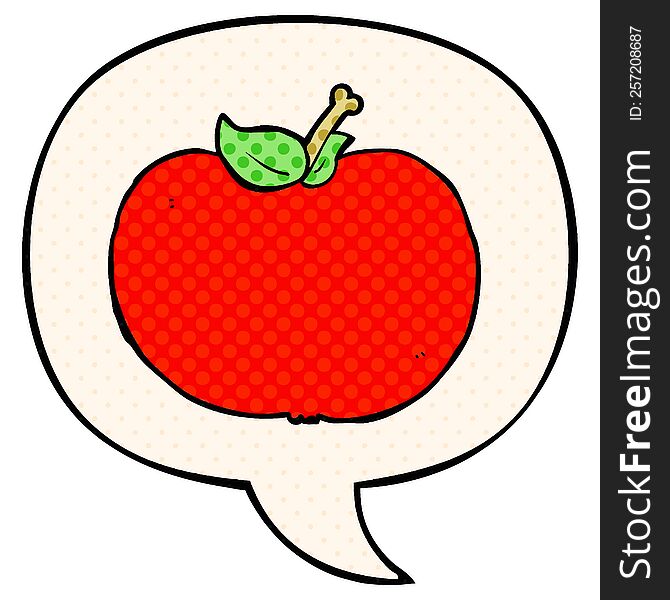 Cartoon Apple And Speech Bubble In Comic Book Style