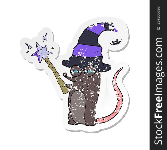 retro distressed sticker of a cartoon magic witch mouse