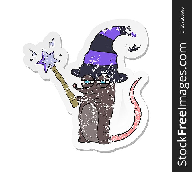 Retro Distressed Sticker Of A Cartoon Magic Witch Mouse