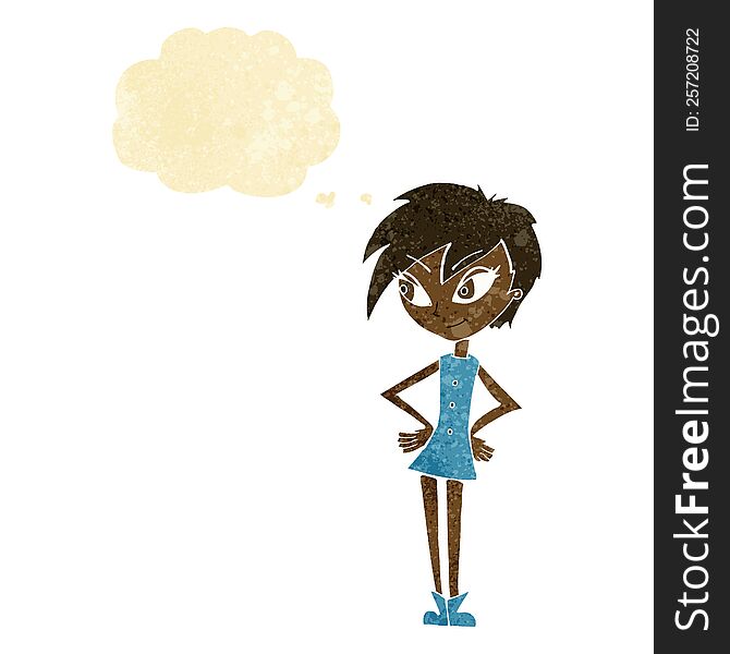 Cartoon Girl With Hands On Hips With Thought Bubble