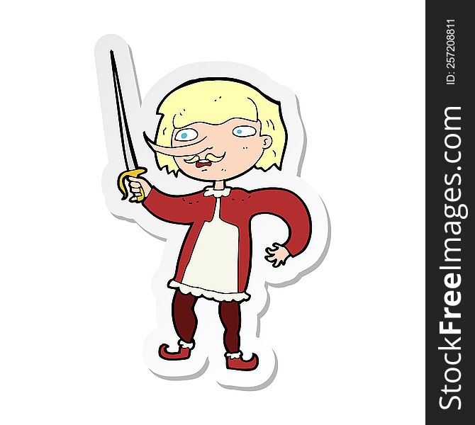 sticker of a cartoon musketeer