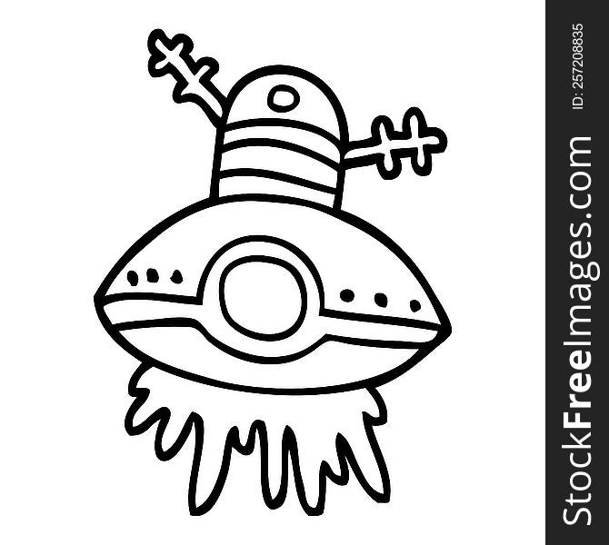 Line Drawing Cartoon Alien Spaceship