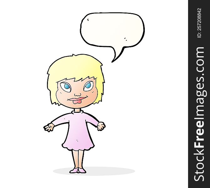 cartoon girl shrugging shoulders with speech bubble