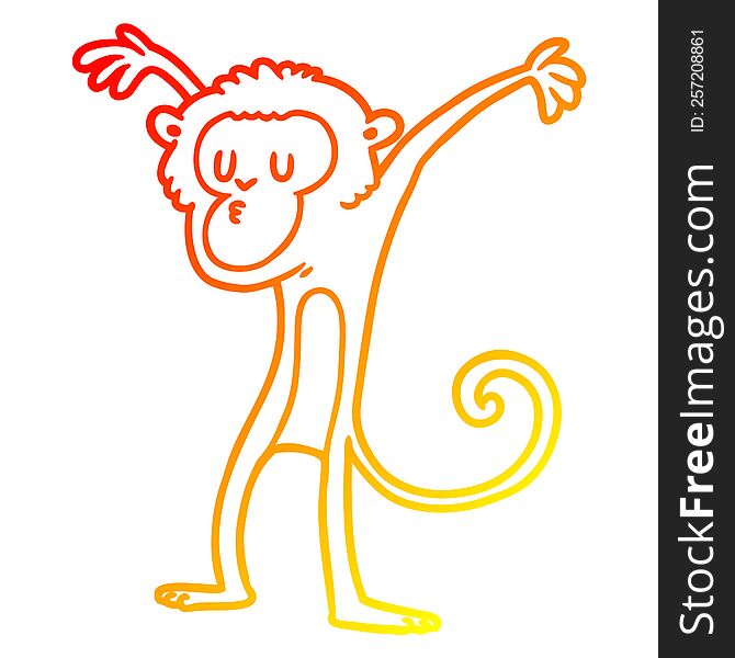 warm gradient line drawing of a cartoon monkey