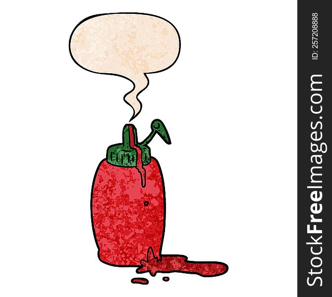 Cartoon Tomato Ketchup Bottle And Speech Bubble In Retro Texture Style