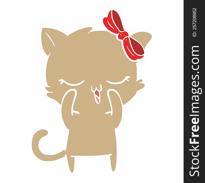 Flat Color Style Cartoon Cat With Bow On Head