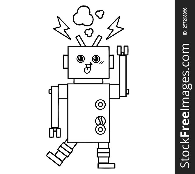 line drawing cartoon of a crazed robot