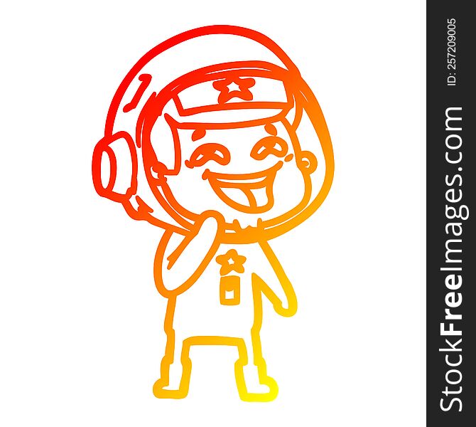 Warm Gradient Line Drawing Cartoon Laughing Astronaut