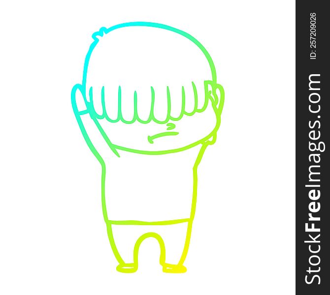cold gradient line drawing of a cartoon boy with untidy hair