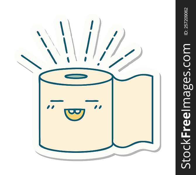 Sticker Of Tattoo Style Toilet Paper Character