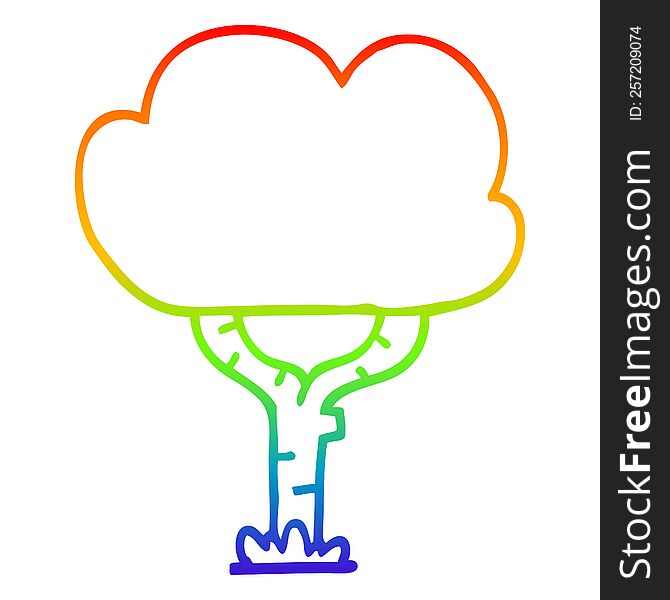 Rainbow Gradient Line Drawing Cartoon Tree