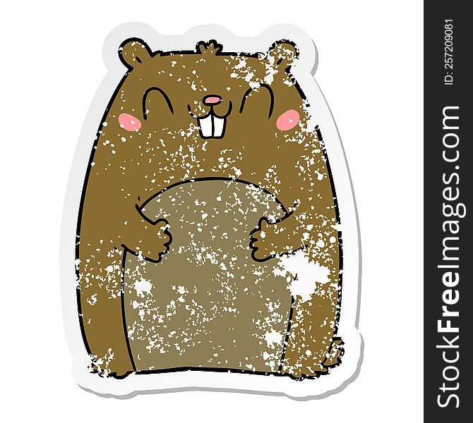 distressed sticker of a cartoon happy gopher