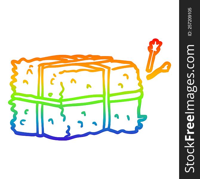 Rainbow Gradient Line Drawing Cartoon Bale Of Hay