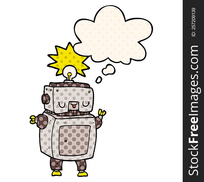 cartoon robot with thought bubble in comic book style