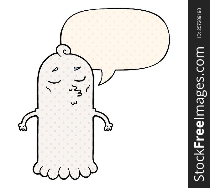 cartoon ghost with speech bubble in comic book style