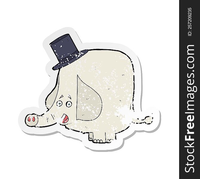 Retro Distressed Sticker Of A Cartoon Elephant In Top Hat