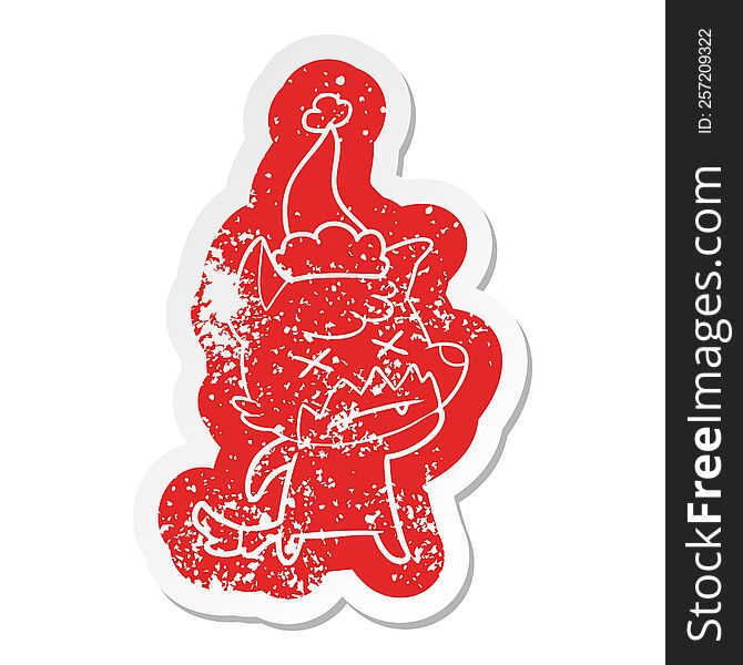 Cartoon Distressed Sticker Of A Dead Fox Wearing Santa Hat