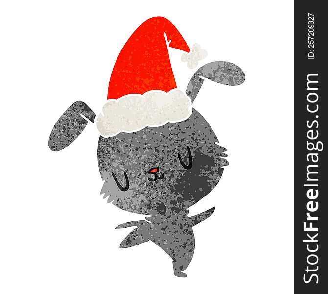 hand drawn christmas retro cartoon of kawaii rabbit