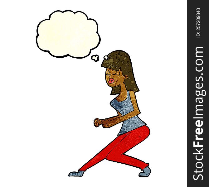 Cartoon Crazy Dancing Girl With Thought Bubble