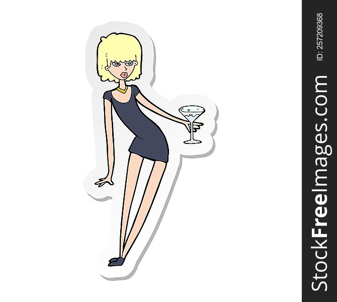 Sticker Of A Cartoon Woman With Cocktail