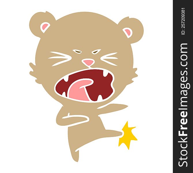 Angry Flat Color Style Cartoon Bear