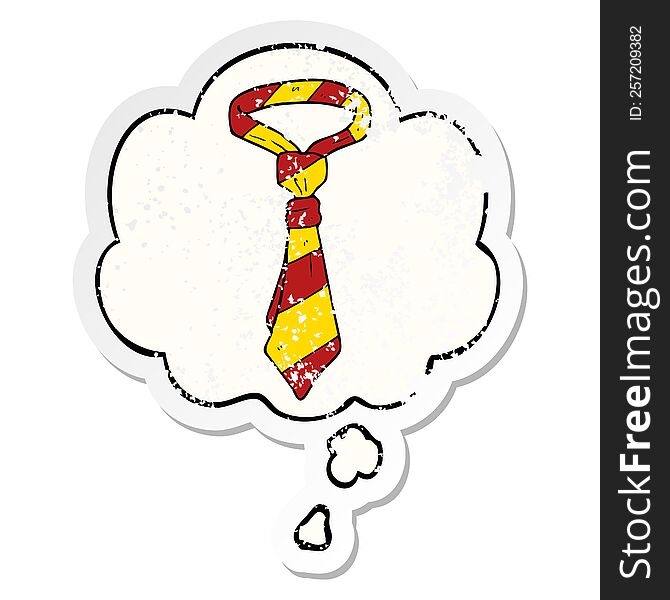 Cartoon Office Tie And Thought Bubble As A Distressed Worn Sticker