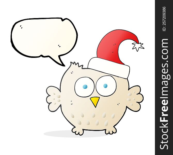 Speech Bubble Cartoon Little Owl Wearing Christmas Hat