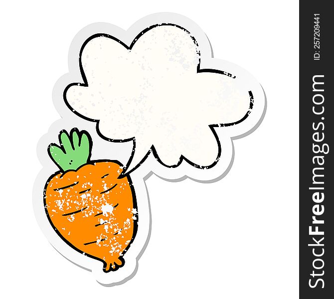 cartoon root vegetable with speech bubble distressed distressed old sticker. cartoon root vegetable with speech bubble distressed distressed old sticker