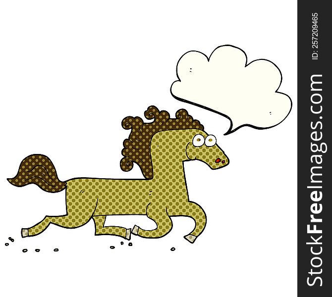 freehand drawn comic book speech bubble cartoon running horse