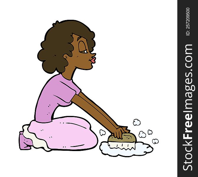 cartoon woman scrubbing floor