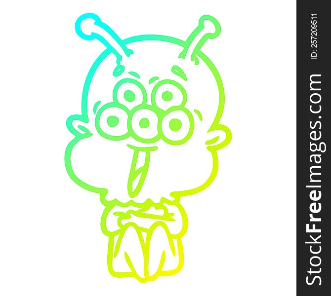 Cold Gradient Line Drawing Happy Cartoon Alien