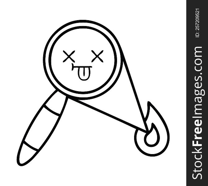 line drawing cartoon of a magnifying glass