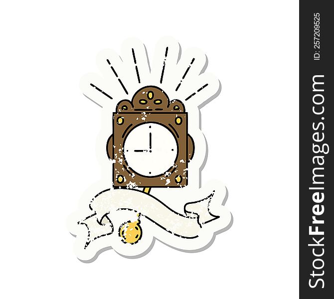 worn old sticker of a tattoo style ticking clock. worn old sticker of a tattoo style ticking clock