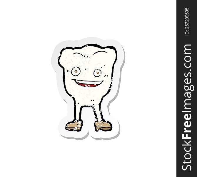 Retro Distressed Sticker Of A Cartoon Happy Tooth Character
