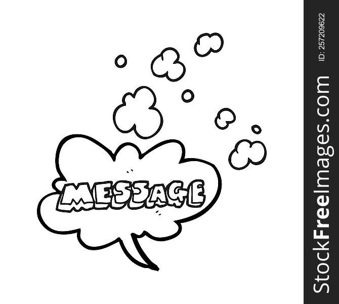 freehand drawn black and white cartoon message text