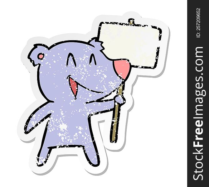 Distressed Sticker Of A Protester Bear Cartoon