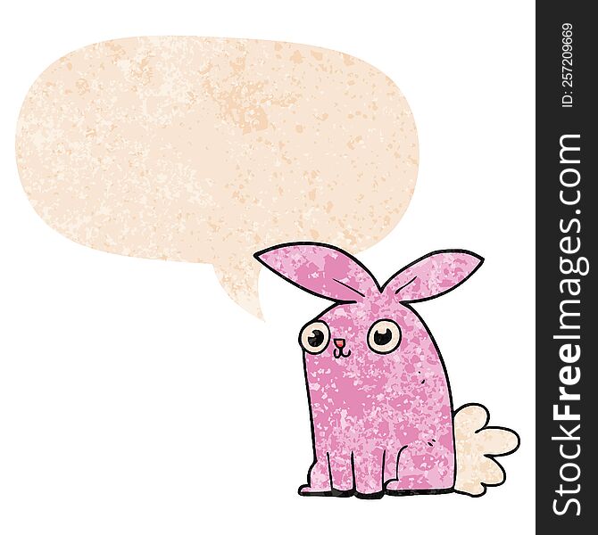 Cartoon Bunny Rabbit And Speech Bubble In Retro Textured Style