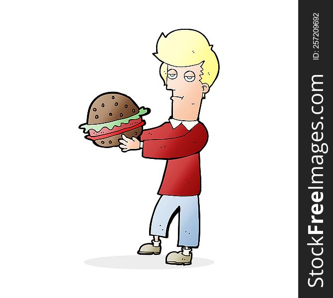 cartoon man eating burger