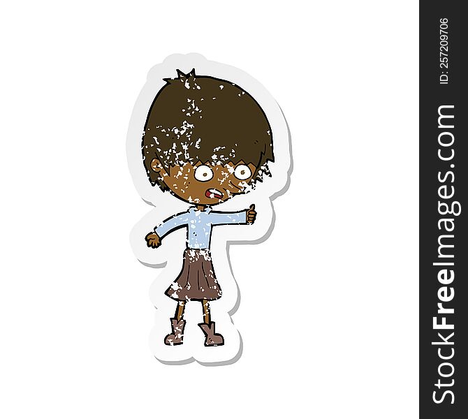 retro distressed sticker of a cartoon woman stressing out