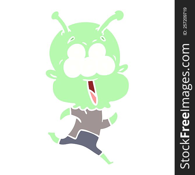 Happy Flat Color Style Cartoon Alien Running